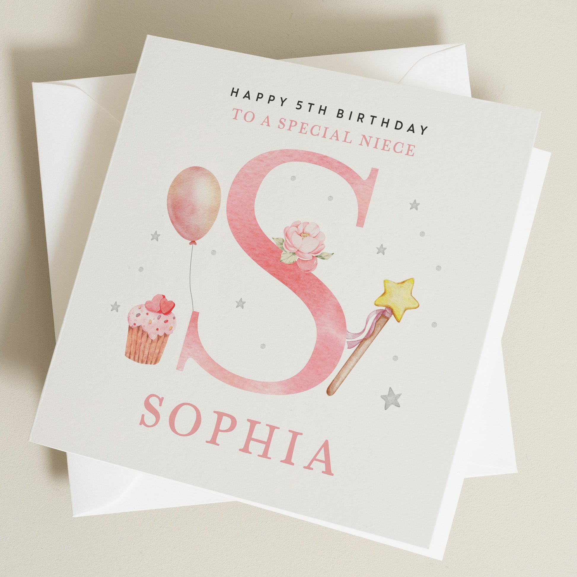 Personalised 5th Birthday Card For Niece, Any Name Any Letter Birthday Card For Niece, Niece 5th Birthday Card, 5th Birthday Card BC1315