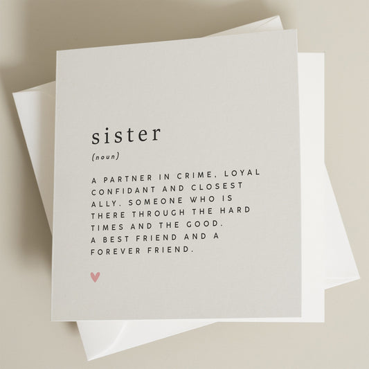 Sister Birthday Card, Sister Definition Card, Gift For Sister, Simple Thank You Card For Her, Best Friend Card For Sis