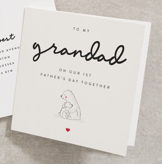 1st Fathers Day Card For Grandad, Personalised First Father&#39;s Day Card For Grandad, Card From Grandson, Cute Bear Fathers Day Card FD064