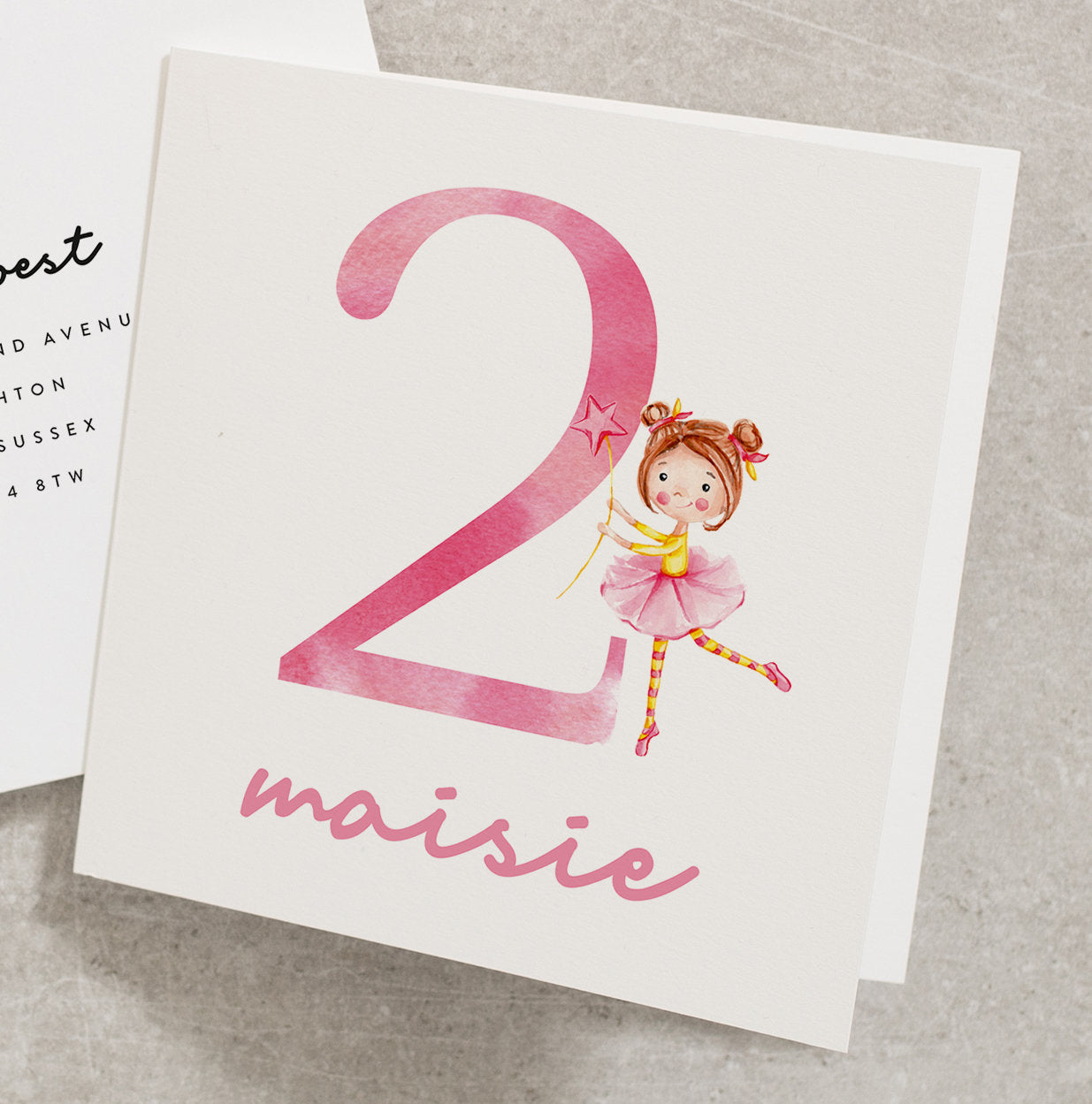 Princess 2nd Birthday Card, 2nd Birthday Toddler Girl, Birthday Card For 2 Year Old Girl, Pink Fairy Card, Girl Birthday 2, For Her BC892