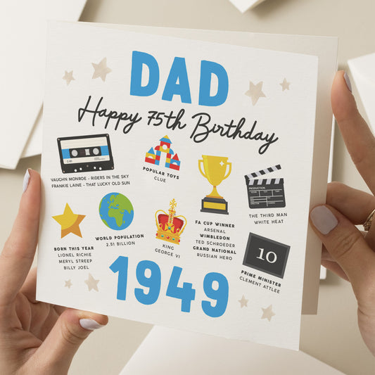 75th Birthday Card For Dad, Fact Birthday Card For Dad, Gift For Dad, Milestone Birthday Card, Gift For Dad, Father, For Him, Born In 1949