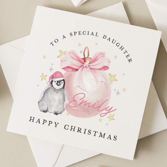 Daughter Christmas Card, Personalised Christmas Card, Penguin Christmas Card For Daughter, Xmas Gift For Daughter, Special Christmas Card