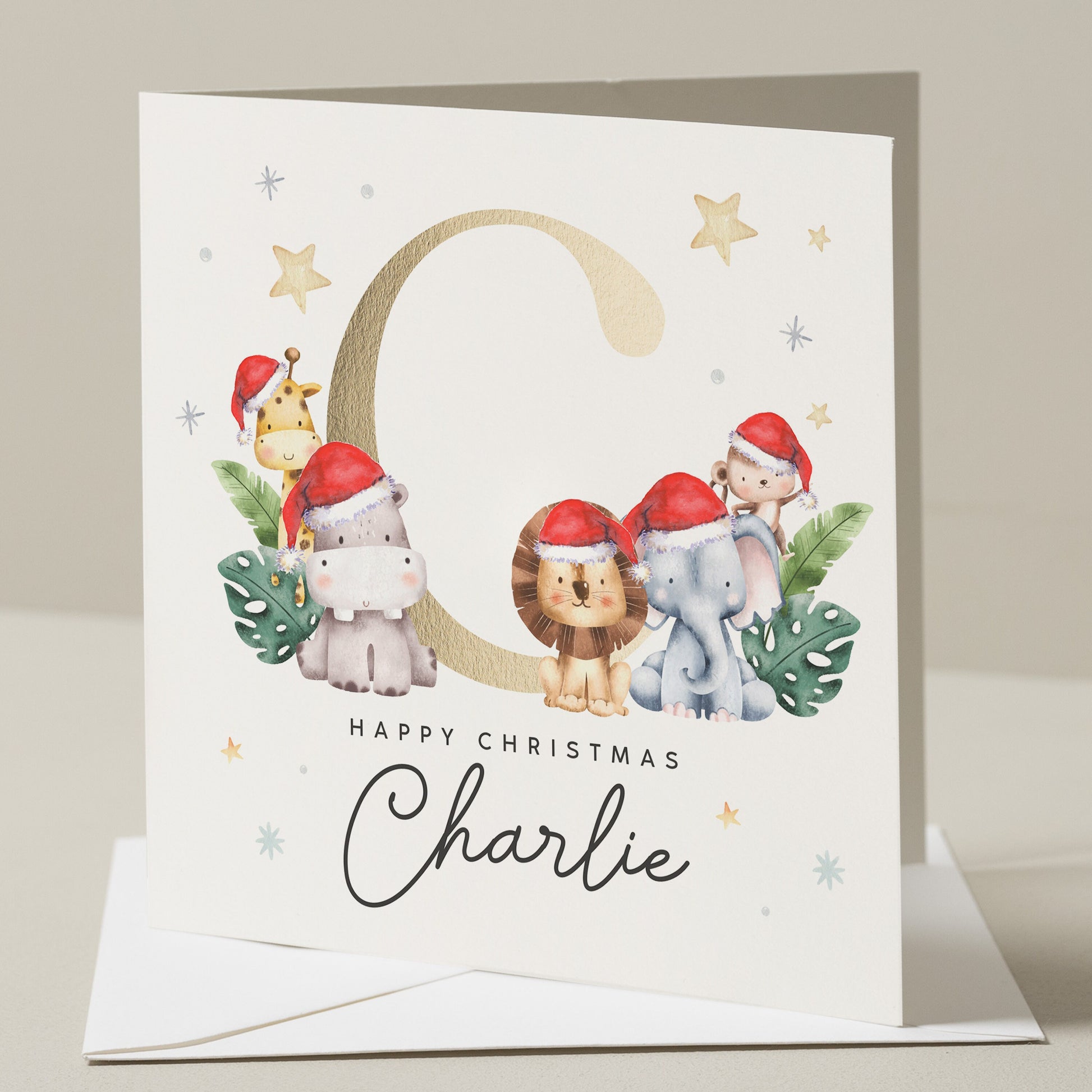 Happy 1st Christmas Card, Personalised Boy Christmas Card, First Christmas Card with Cute Christmas Animal, Baby Girl 1st Christmas Card