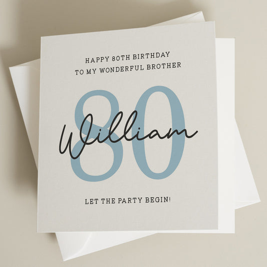 Personalised 80th Birthday Brother Card, Birthday Card For Brother, 80th Birthday Gift For Brother, Eightieth Card For Brother, Brother Gift