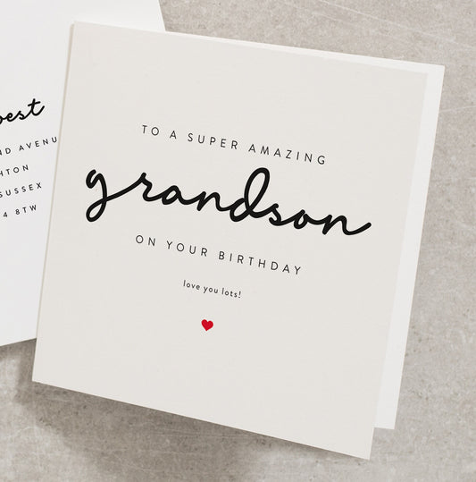 To A Super Amazing Grandson, Birthday Card For Grandson, First Grandson Card, Amazing Grandson Birthday Card, Simple Birthday Card BC273