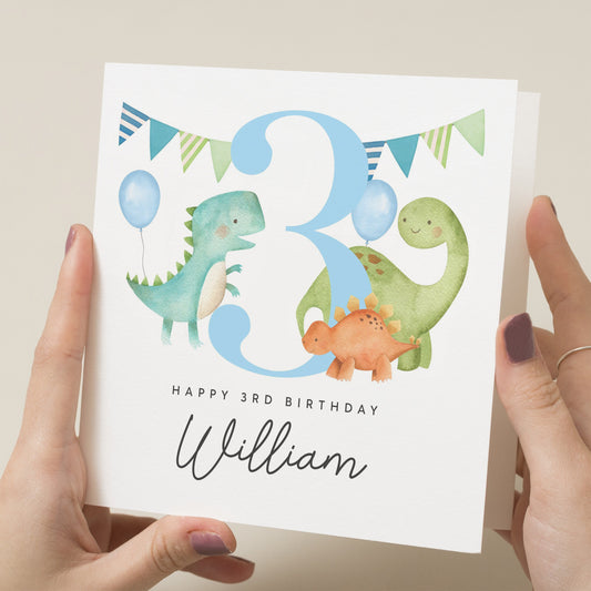 Dinosaur 3rd Birthday Card For Boy, For Son, Nephew 3rd Birthday Card, 3rd Birthday Card Grandson, Third Birthday Card, Cute Dinosaur Card