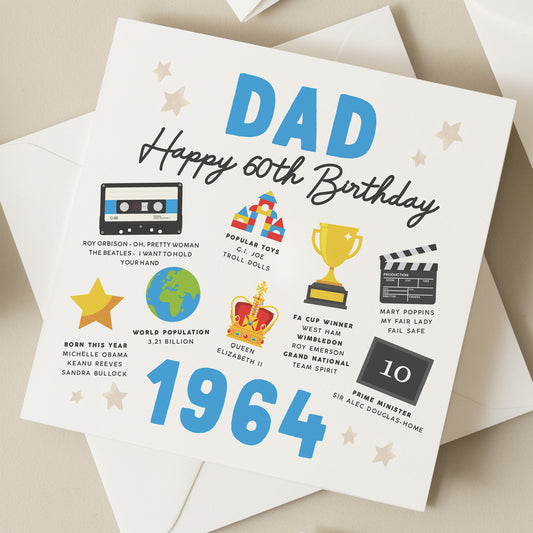 60th Birthday Card For Dad, Fact Birthday Card For Dad, Gift For Dad, Milestone Birthday Card, Gift For Dad, Father, For Him, Born In 1964