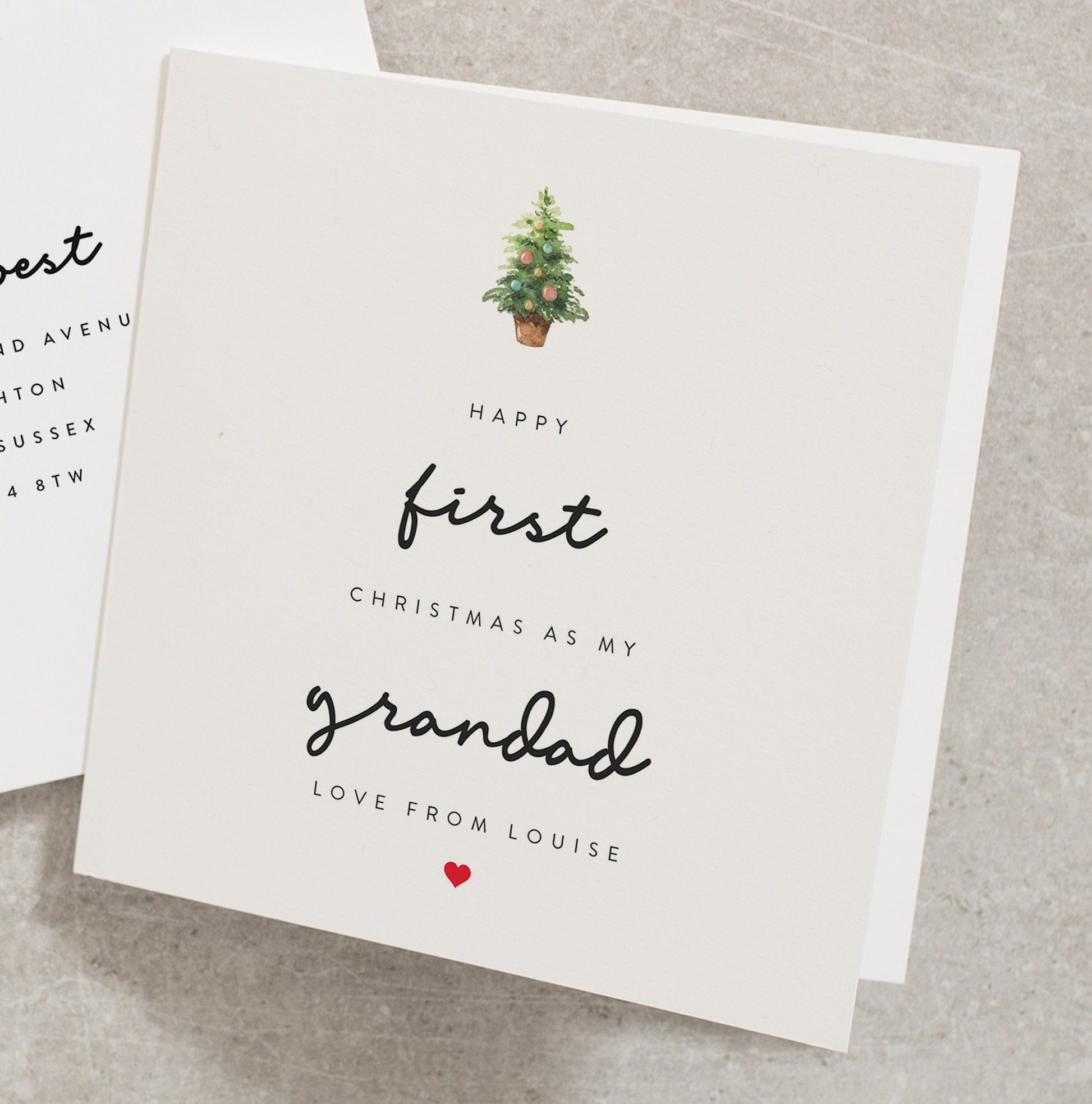 Personalised First Christmas as a Grandad Card, 1st Christmas Card with Christmas Tree, Simple Xmas Card, Thoughtful Christmas Card CC336