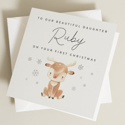 Personalised 1st Christmas Card Daughter, Special Little Girl Card, First Christmas Card for Daughter, Christmas Gift, Baby Girl Christmas