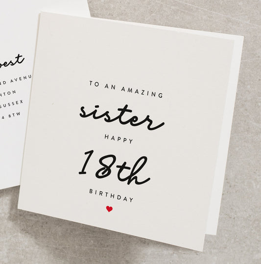 To An Amazing Sister Happy 18th Birthday, Sister Birthday Card 18, Happy Birthday Card Sister, 18th Birthday Card For Sister BC401