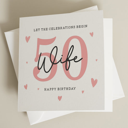 50th Birthday Card For Wife, Wife Fiftieth Birthday Card, Wife 50th Birthday Gift, Happy 50th Birthday Card For Her