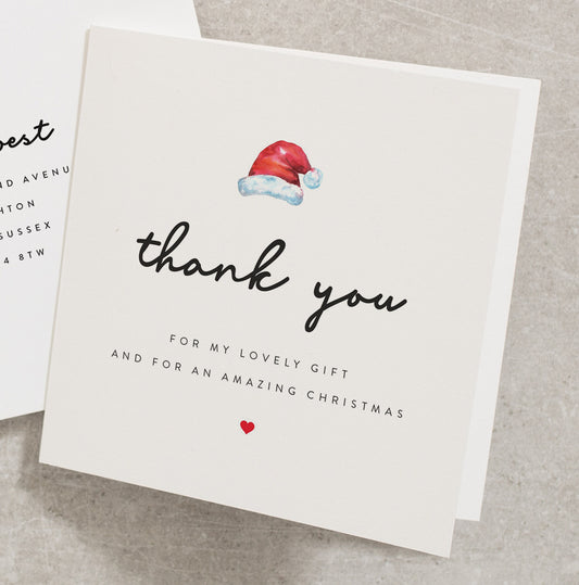 Thank You Christmas Card, Christmas Thank You Card With Illustration Santa Hat, Xmas Thank You Card CC736