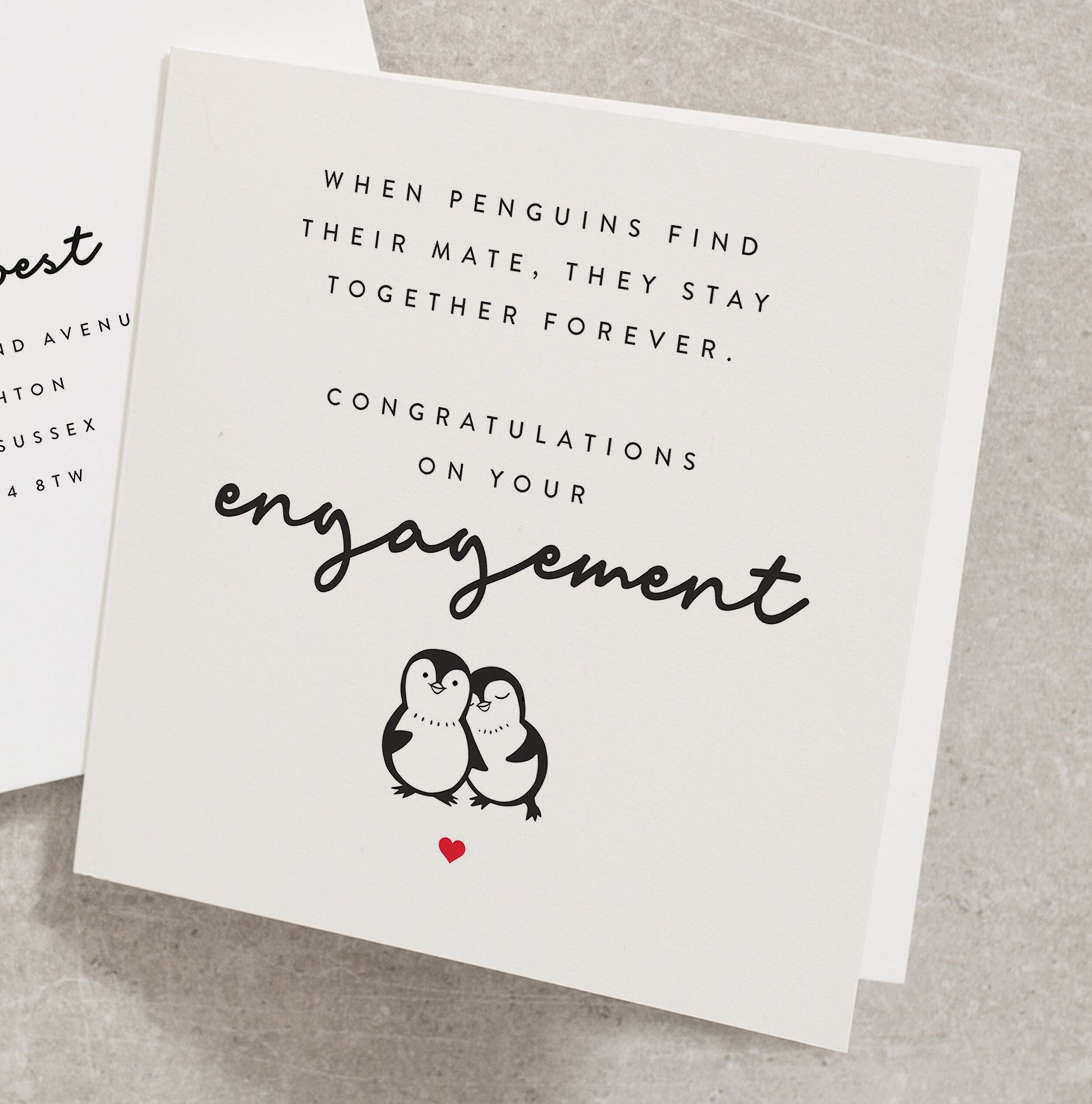 Cute Penguin Poem Engagement Card, Engagement Poem Card, Congratulations On Your Engagement Card, Engagement Card With Penguin EN022