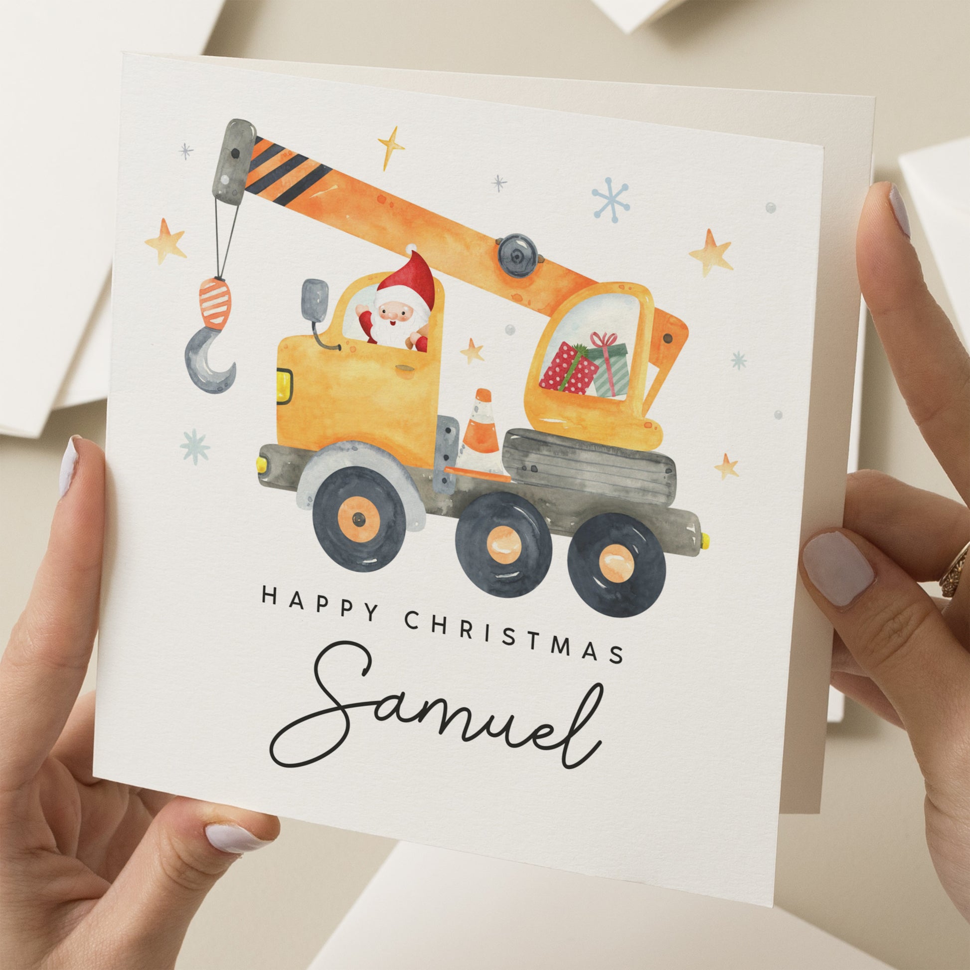 Happy Christmas Son Card, Personalised Boy Christmas Card, Santa Christmas Card, Construction Christmas Card, Girl Christmas Card