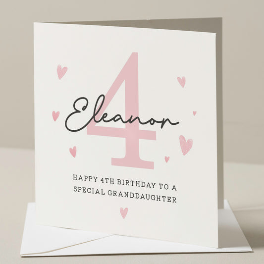 4th Birthday Card For Granddaughter, Granddaughter Fourth Birthday Card, 4th Birthday Gift, Girl Birthday Gift, Birthday Girl