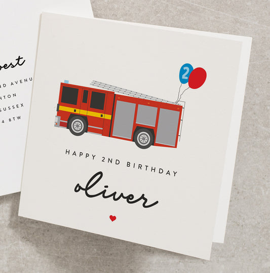 Happy 2nd Birthday Fire Engine Card For Son, Fire truck Birthday Card For Son, Grandson 2nd Birthday Card, 2nd Birthday Card BC1122