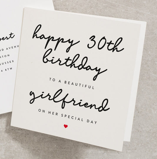 Girlfriend 30th Birthday Card, Happy 30th Birthday To A Beautiful Girlfriend On Her Special Day, Birthday Card For Her, Girlfriend BC491