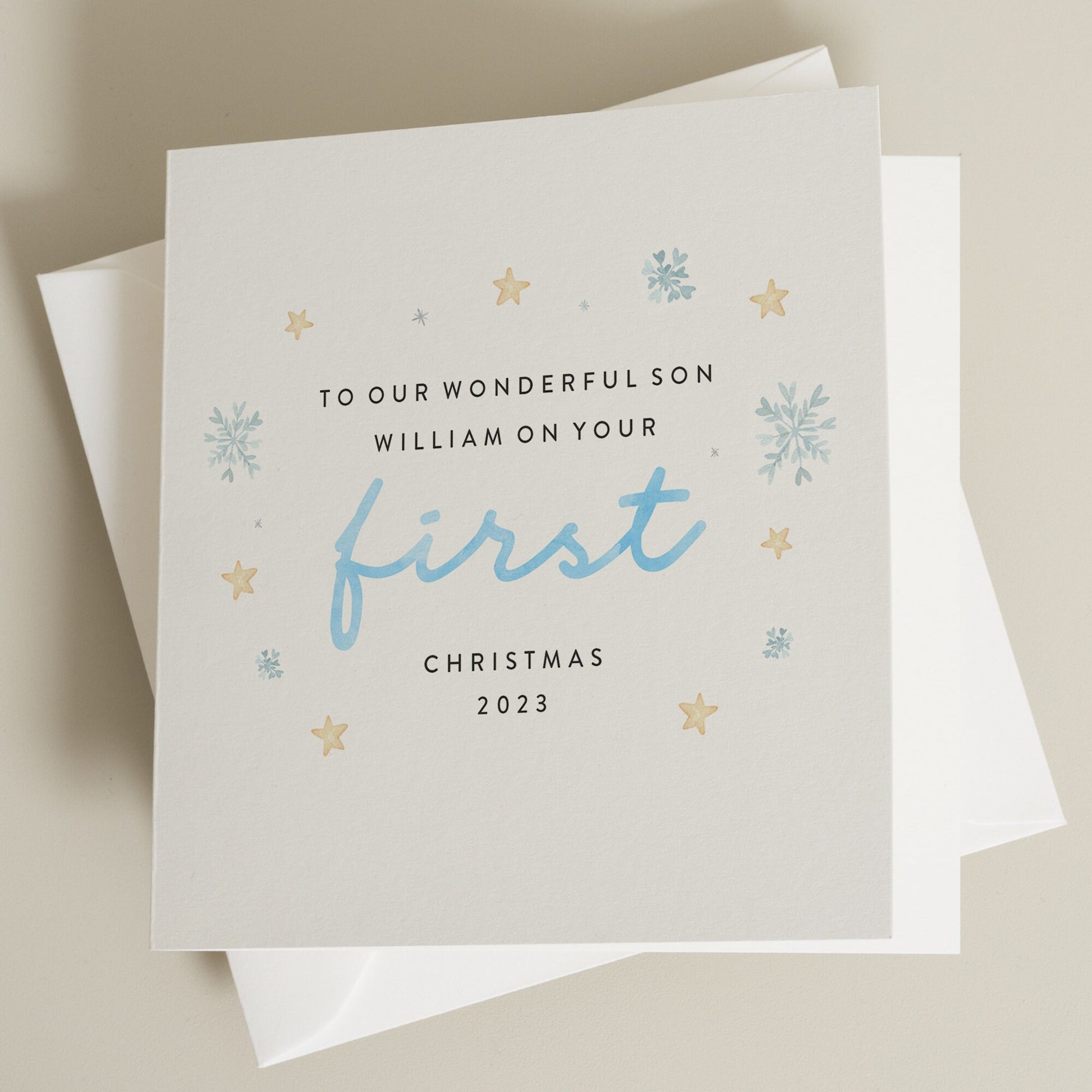 To Our Wonderful Son On Your First Christmas, Personalised Christmas Card For New Son, 1st Christmas Baby Boy Card CC612