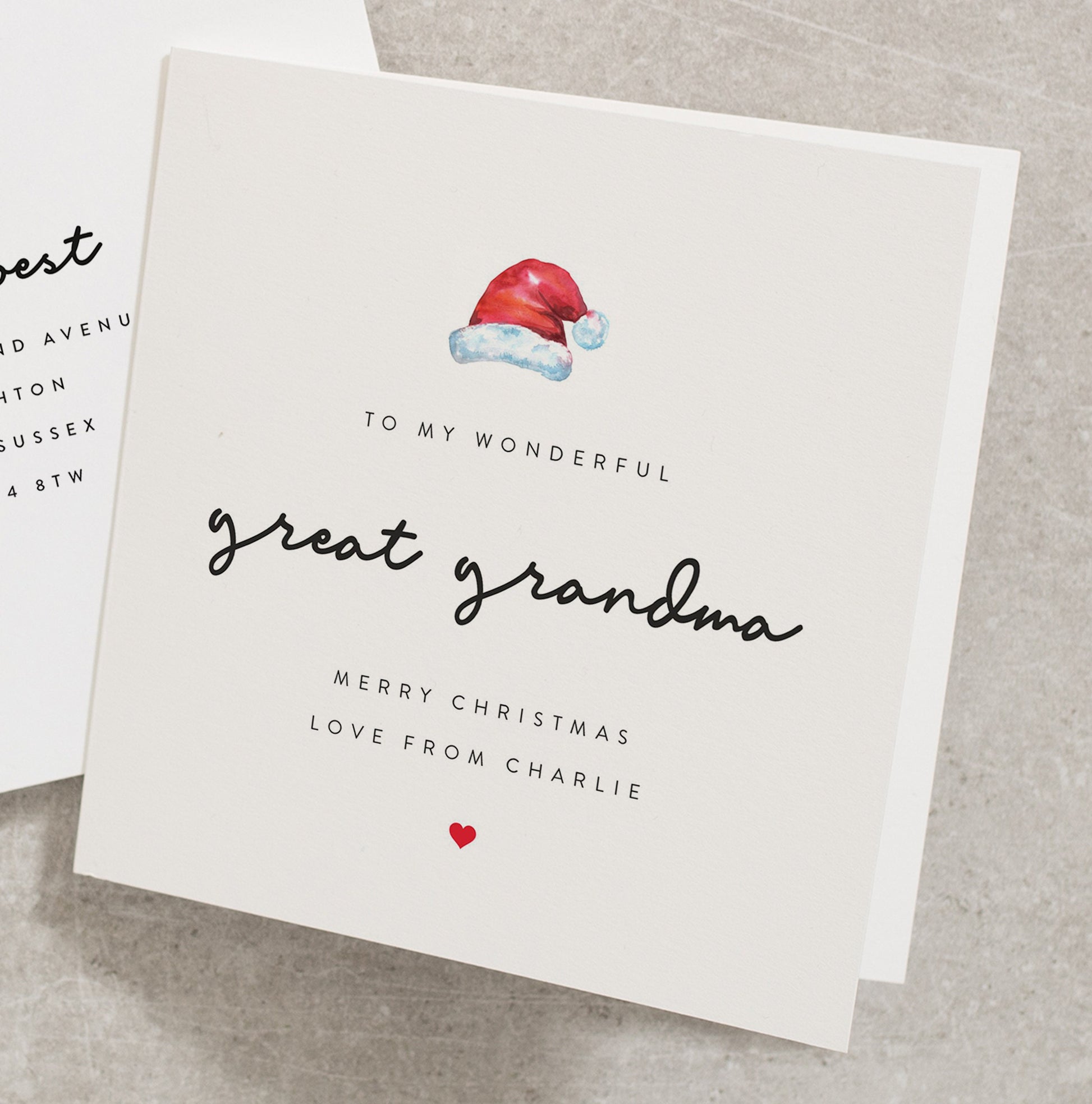 Personalised Christmas Card for Great Grandma From Great Grandson, From Great Granddaughter, Xmas Great Grandma Card, For her   CC326