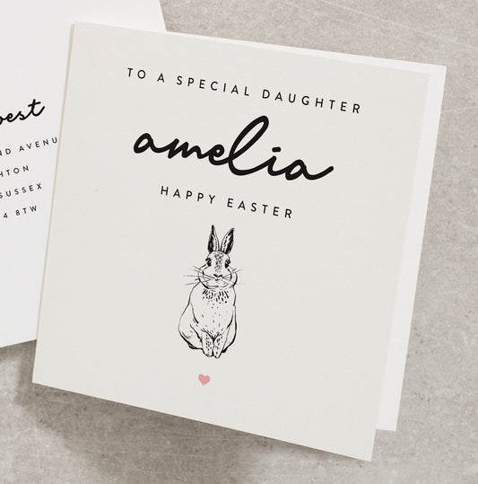 To A Special Daughter, Any Name, Personalised Easter Card, Happy Easter, Rabbit Easter Card For Daughter, Bunny Easter Card EC028