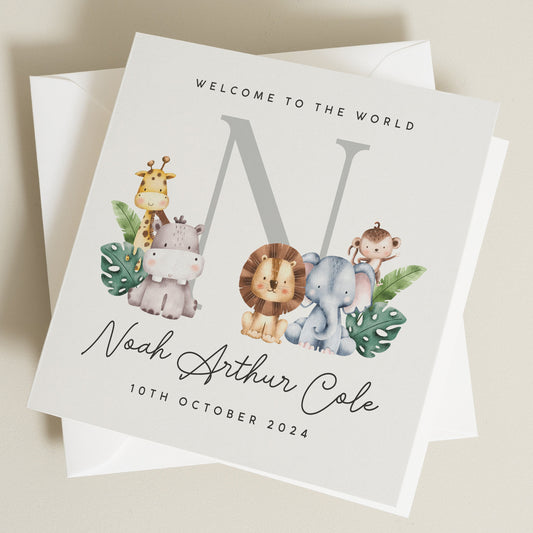 New Baby Card, Welcome To The World Card, Baby Boy Card, Baby Girl Card, Safari Baby Card, Welcome Baby Card