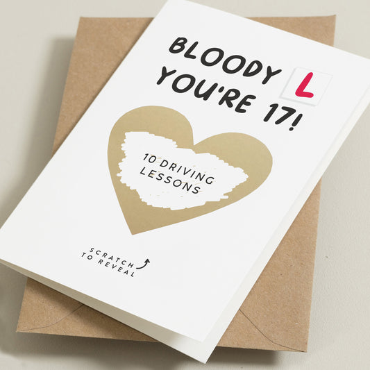 17th Birthday Card, New Driver Scratch Card For Son, Learner, You&#39;re 17,  Daughter 17th Birthday Card, Humour Card, Personalised Birthday