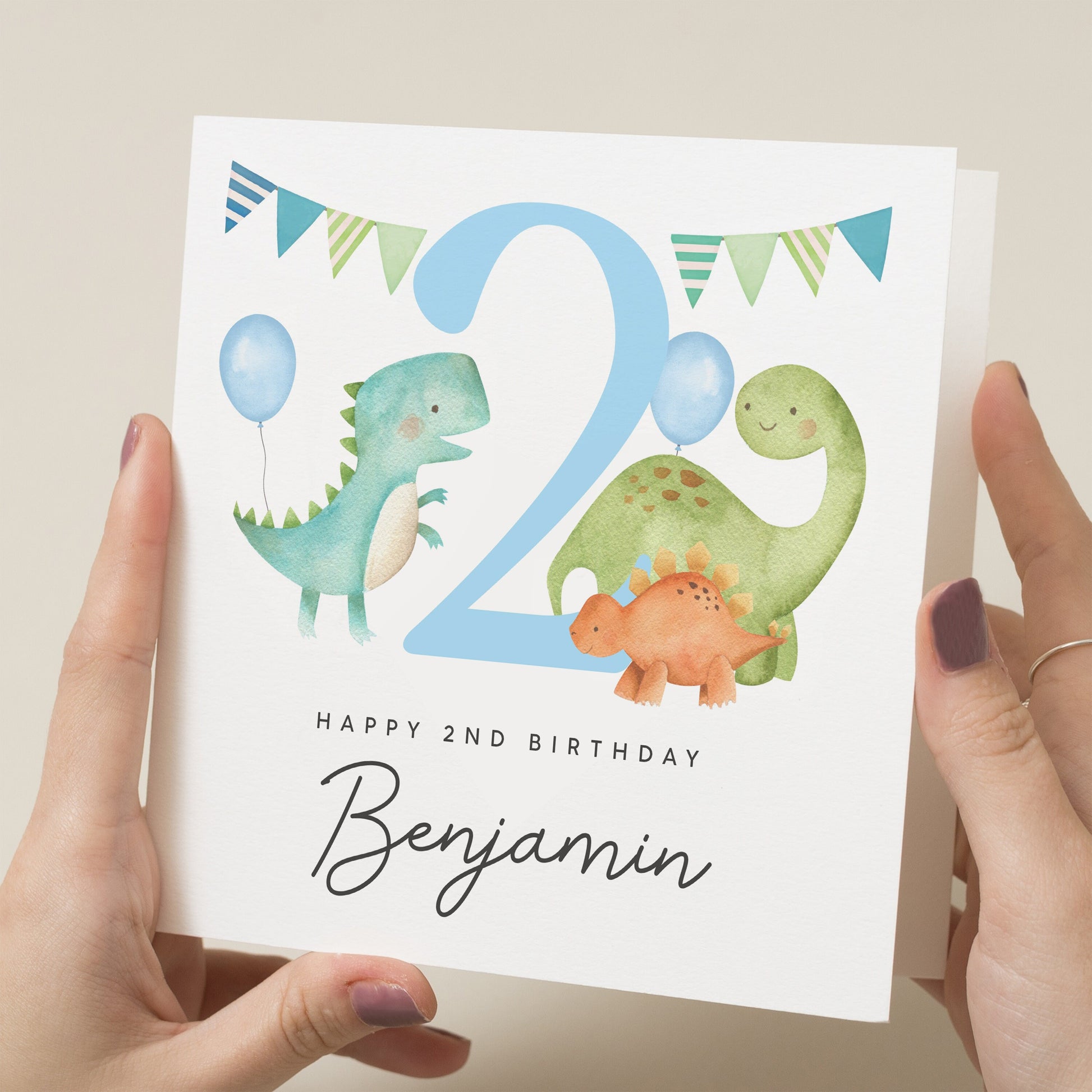 Dinosaur 2nd Birthday Card For Boy, For Son, Nephew 2nd Birthday Card, 2nd Birthday Card Grandson, Second Birthday Card, Cute Dinosaur Card