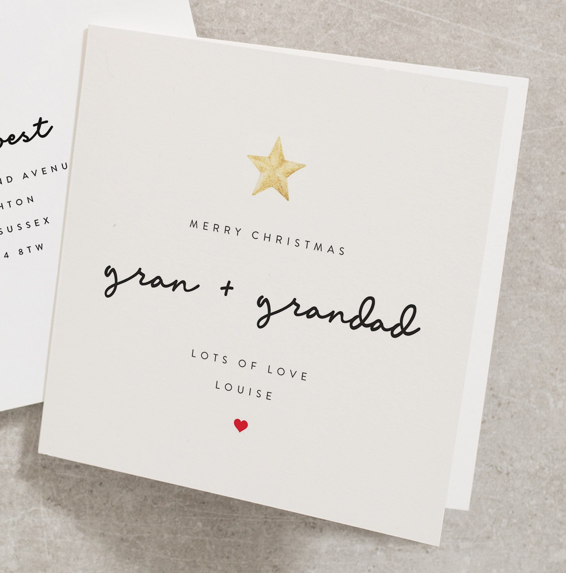 Personalised Star Christmas Card for Gran and Grandad, Grandparent Xmas card from the Grandchild or Grandkids, Merry Christmas Card  CC292