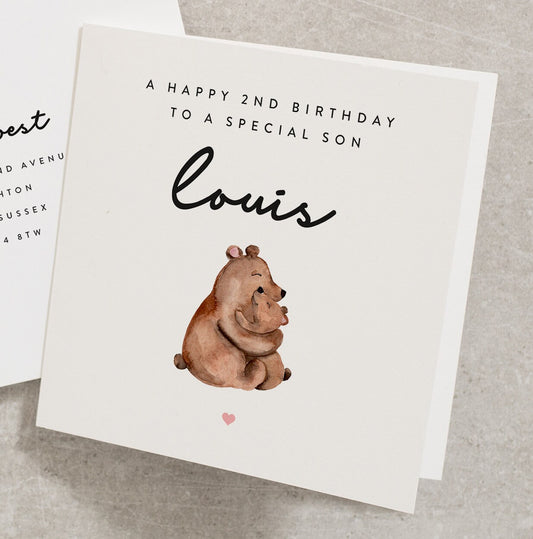 Happy 2nd Birthday Card, To A Special Son, Personalised, Bear Birthday Card, Cute Birthday Card, Animal, Boy, Nephew, Grandson BC898