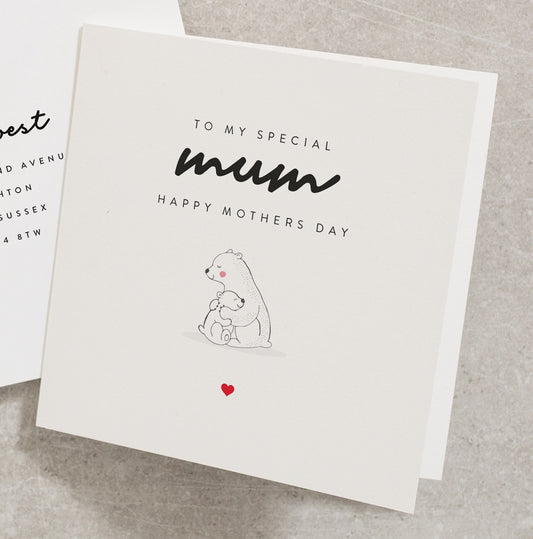 To My Special Mum, Happy Mothers Day, Bear Mothers Day Card, Mothers Day Card Animal, Cards For Her, Bear Greeting Card For Mum MD040