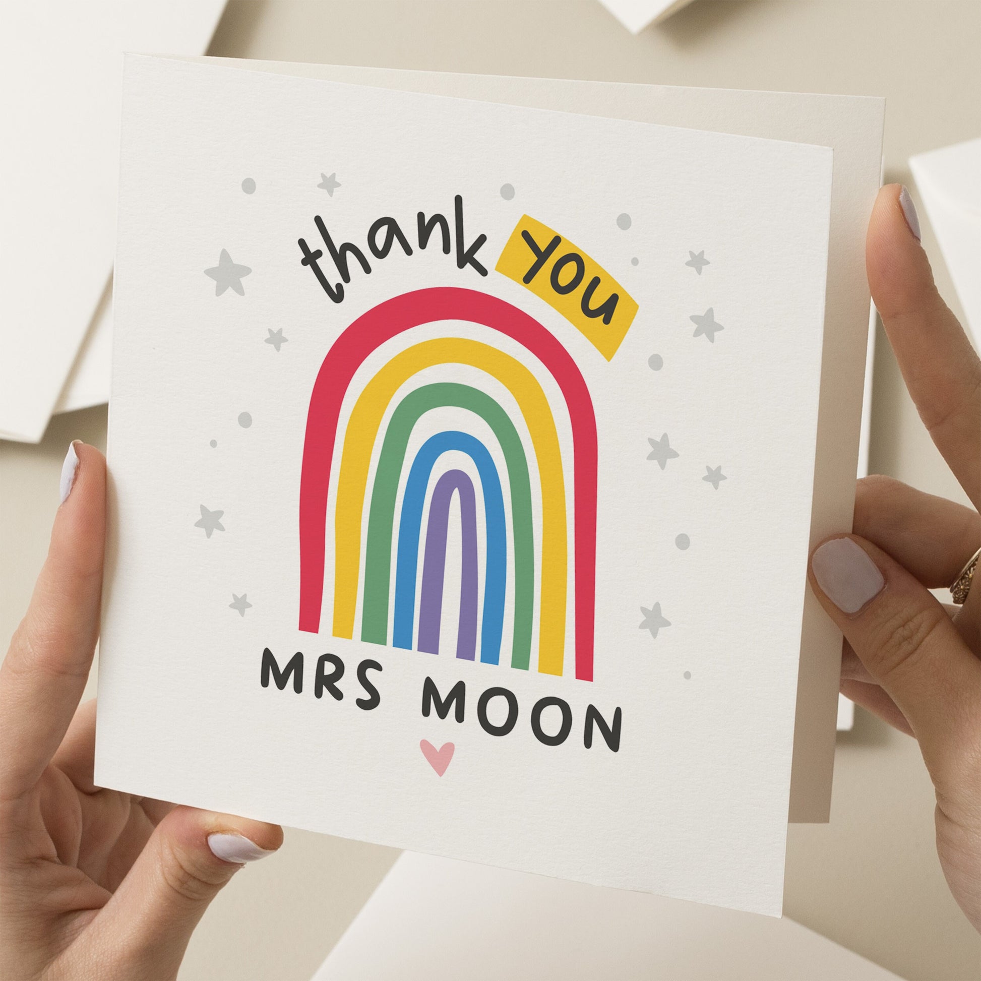 Teacher Thank You Card, Thank You Teacher Gift, Personalised Cute Rainbow Teacher Card, End of Term Gift For Teachers, From Student