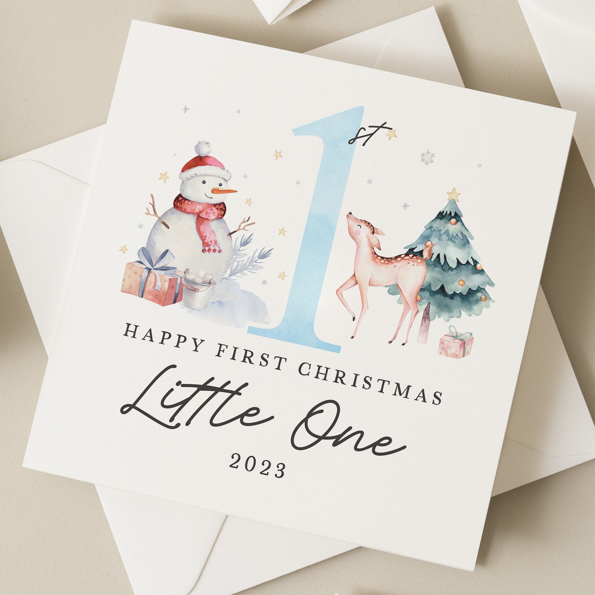 Boy Christmas Card, Happy 1st Christmas Card For Girl, First Christmas Card with Cute Christmas Animal, Baby Girl 1st Christmas Card