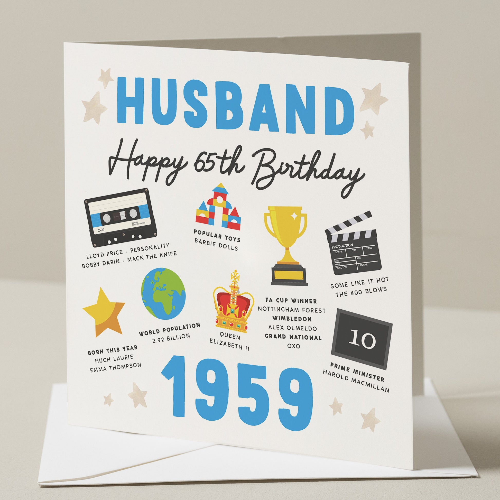 65th Birthday Card For Husband, Fact Birthday Card For Husband, Gift For Husband, Milestone Birthday Card, Gift For Him, Born In 1959