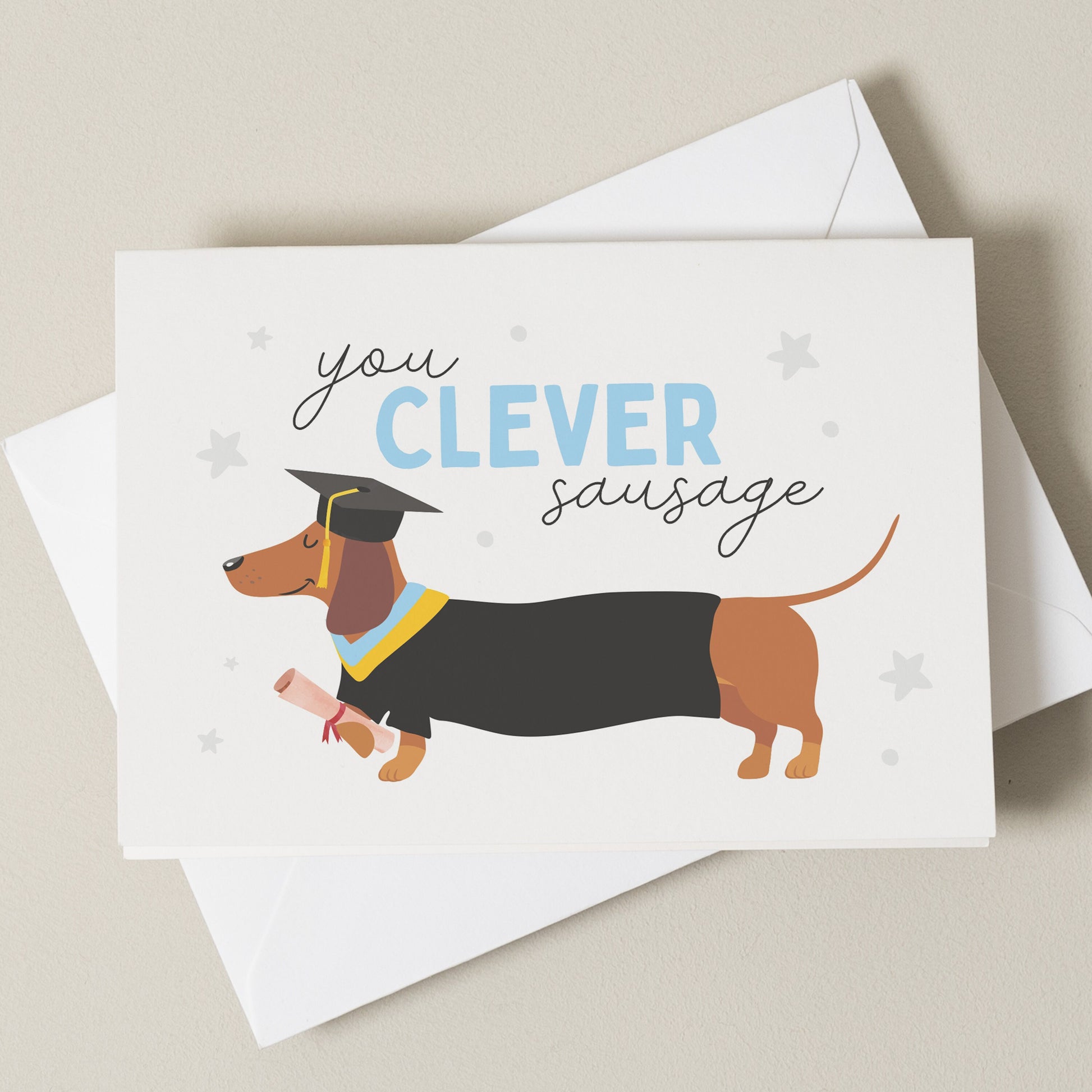 Clever Sausage Graduation Card, Congratulations Card Dachshund Exam Card, Graduation Card, Congratulations On Your Degree Card, End Of Exams