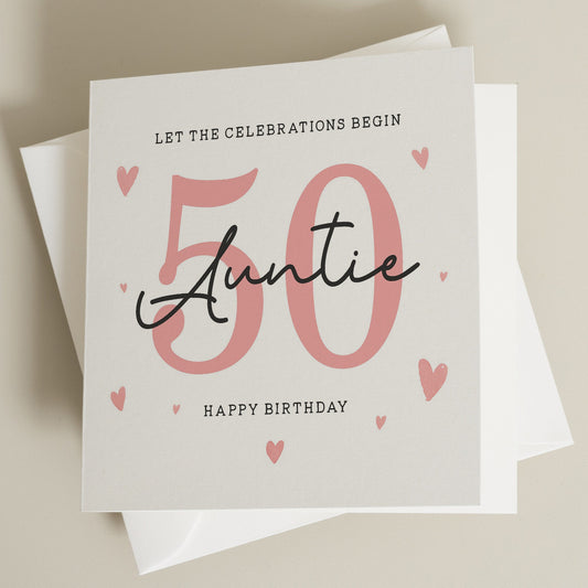 Birthday Auntie Card, 50th Birthday Card For Aunt, Aunty 50th Birthday Gift, Auntie Fiftieth Birthday, Milestone Birthday