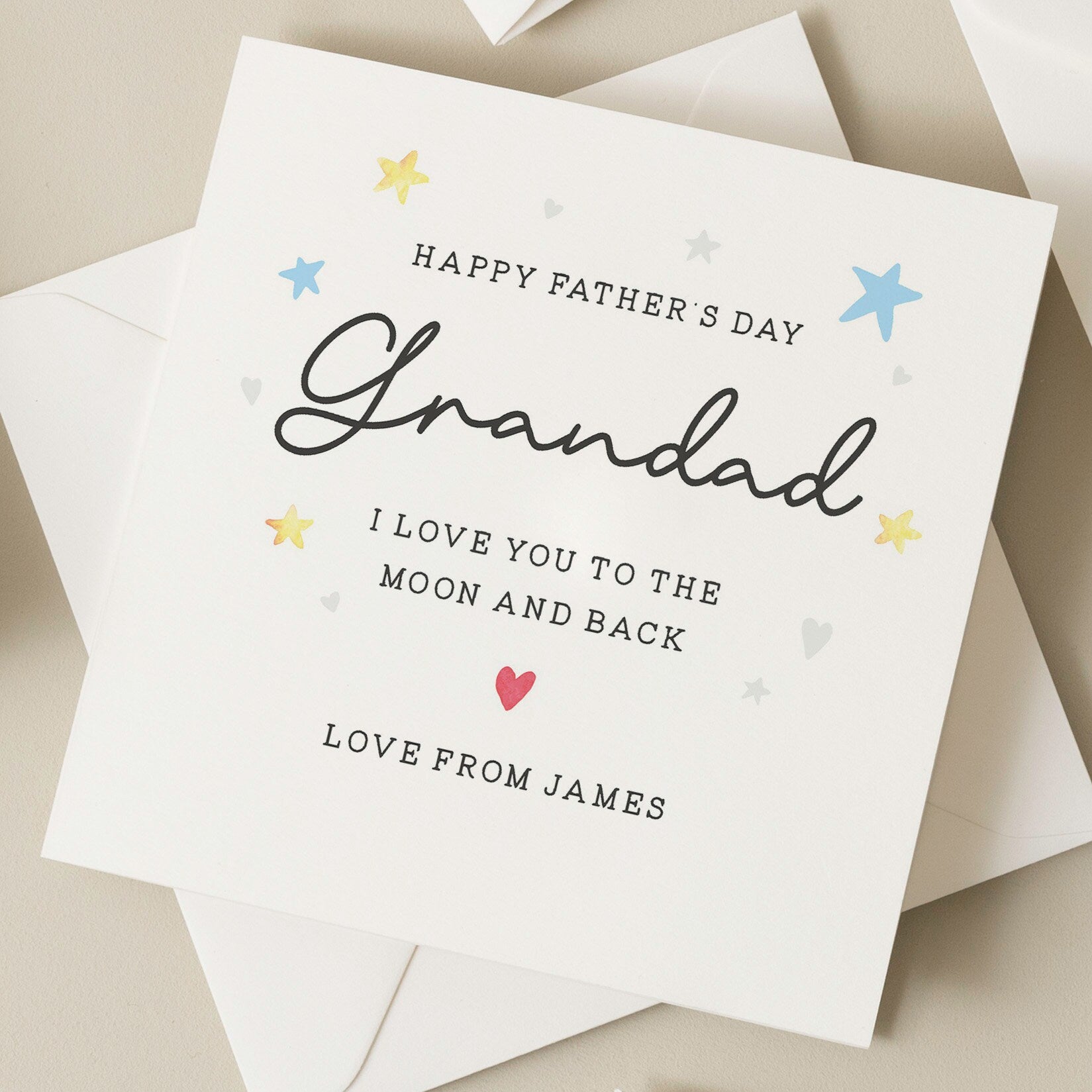 Personalised Fathers Day Card For Grandad, Cute Fathers Day Card For Grandad, Grandad Gift, Love You To The Moon And Back Card