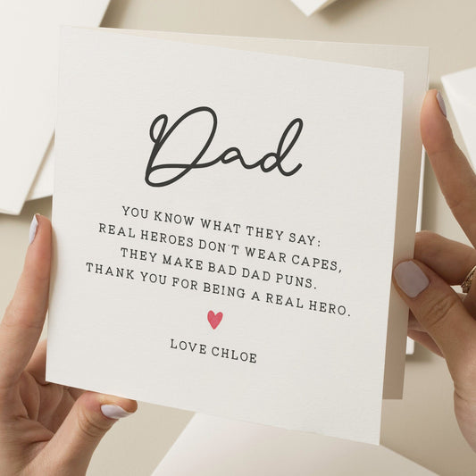 Personalised Funny Card For Dad, Joke Fathers Day Card For Dad, Fathers Day Card From Daughter, Fathers Day Gift From Son, Real Hero Card