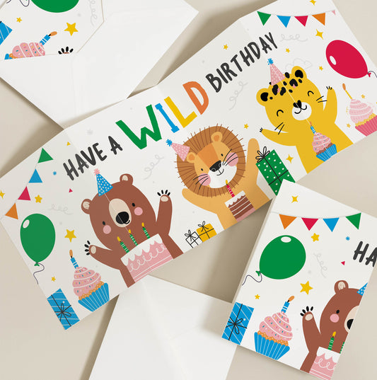 Animal Birthday Card, Cute Birthday Card With Animals, Wild Animal Birthday Card, Cute Birthday Card For Kids, Jungle Birthday Card BC1297