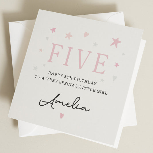 Personalised 5th Birthday Card For Daughter, Niece Fifth Birthday Card, 5th Birthday Card For Granddaughter, Special Girl Birthday Gift,