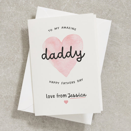 To My Amazing Daddy Card, Fathers Day Card For Dad, Happy Fathers Day Card From Daughter, Baby Pink Daddy&#39;s Little Girl Card, Dad Card FC009