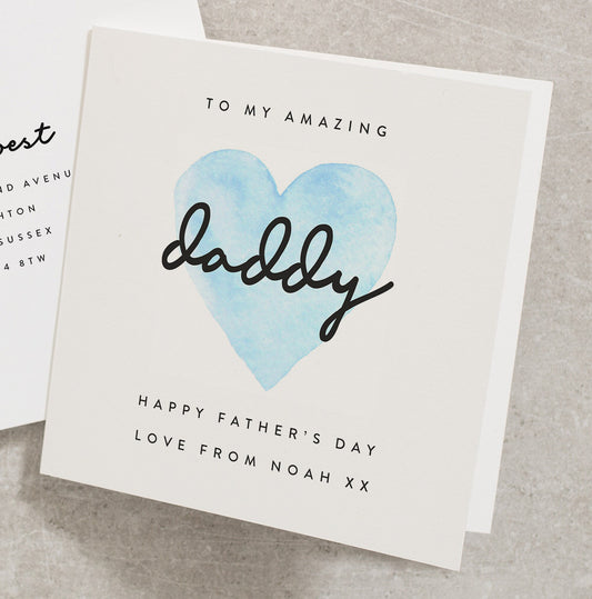 To My Amazing Daddy Card, Fathers Day Card For Dad, Happy Fathers Day Card From Son, Blue Heart Daddy Card, Personalised Dad Card FD057