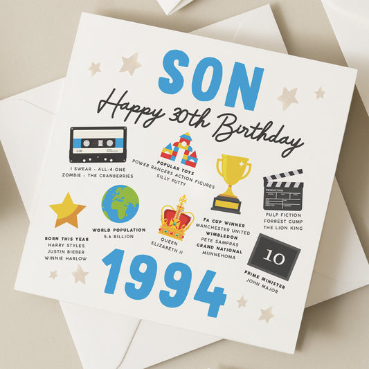 Son 30th Birthday Card, Fact Birthday Card For Son, 30th Birthday Gift For Son, Milestone Birthday Card, Gift For Him, Born In 1994