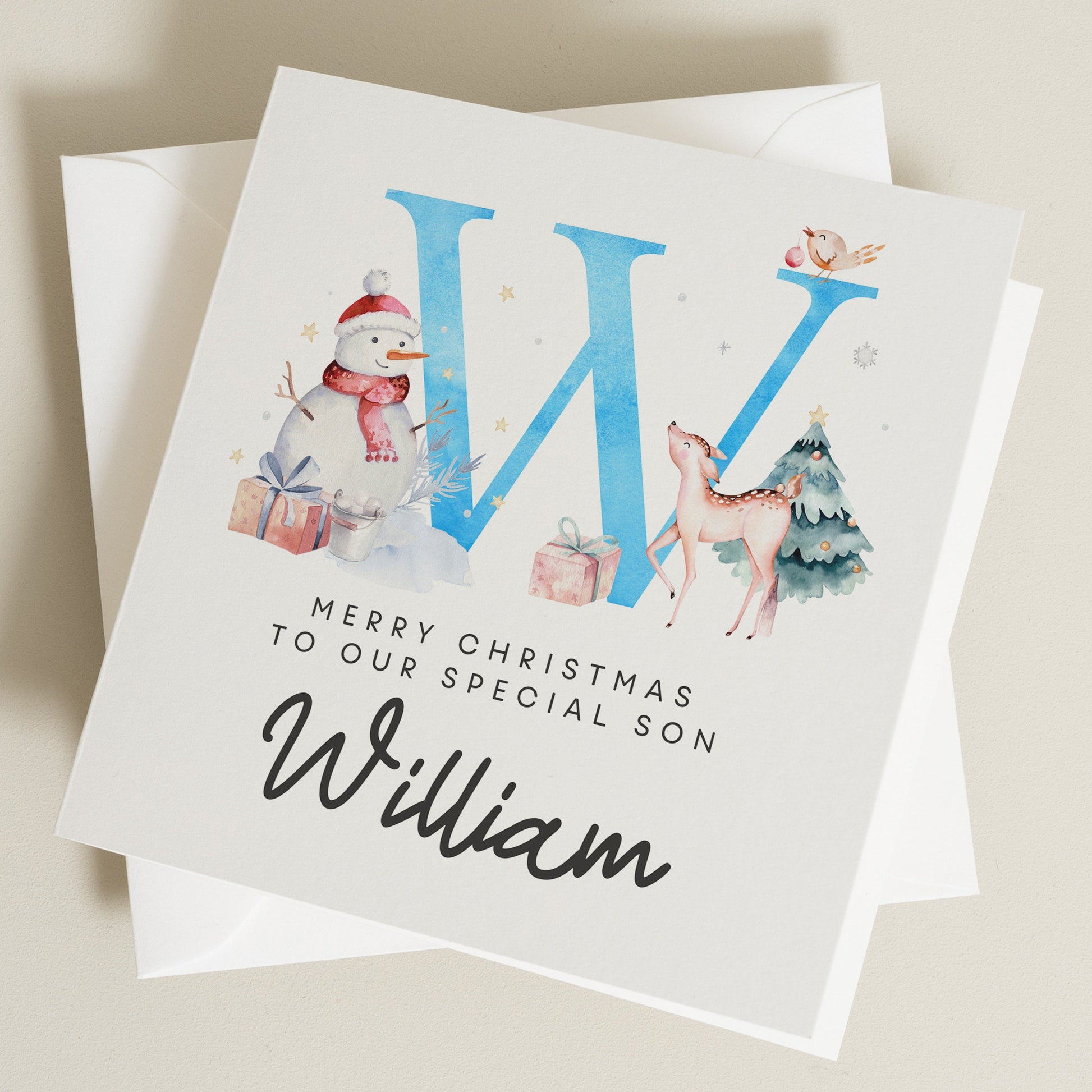 Son Christmas Card, Personalised Christmas Card for Baby Boy, Blue Letter Christmas Card for Children, First Christmas Card, Son Christmas