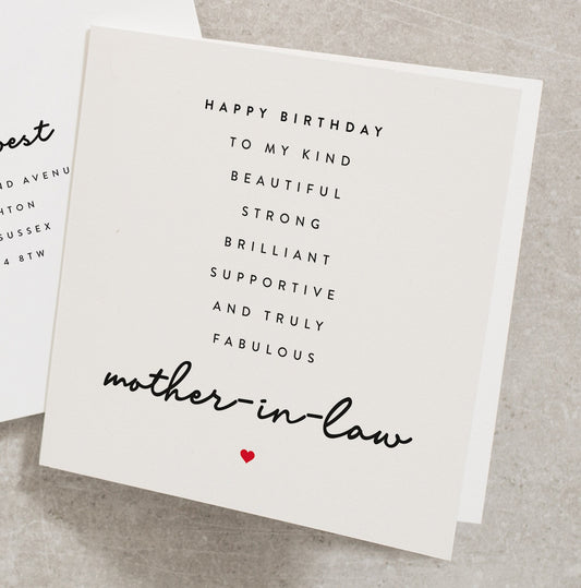 Mother In Law Birthday Card Poem, Amazing Mum In Law Gift, Birthday Card Mother In Law, Special Mum In Law Birthday Card For Her BC142