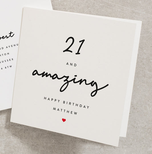 Birthday 21st Him, 21 And Amazing Happy Birthday, Personalised 21st Birthday Card, For Him, For Her, Any Name, Birthday Card 21 BC461