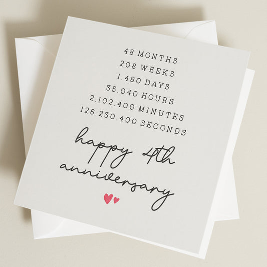 Four Years Anniversary Card, Husband 4th Anniversary Card, 4 Years Of Marriage Card, Wife 4th Anniversary Card, Partner Anniversary Card