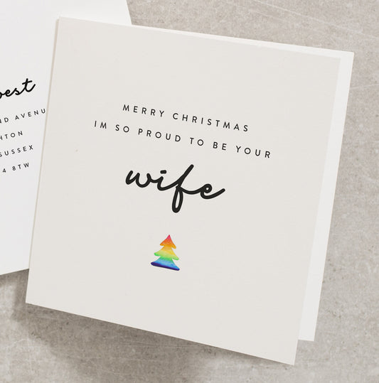 Christmas Card For Wife from Husband, Rainbow Tree Christmas Card For Her, Wife Card From Wife, LGBT Card, Same Sex Card CC769