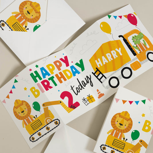 2nd Birthday Card Boy, Digger Birthday Card, 2nd Birthday Card, Son 2nd Birthday Card, Digger Card, Any Age 2nd, 3rd, 4th Boy Birthday Card