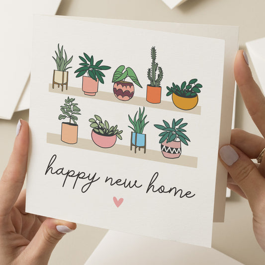 Simple Happy New Home Card, Housewarming Card, Cute Plant New Home Card, Housewarming Gift, Moving In Card For Friends, For Family