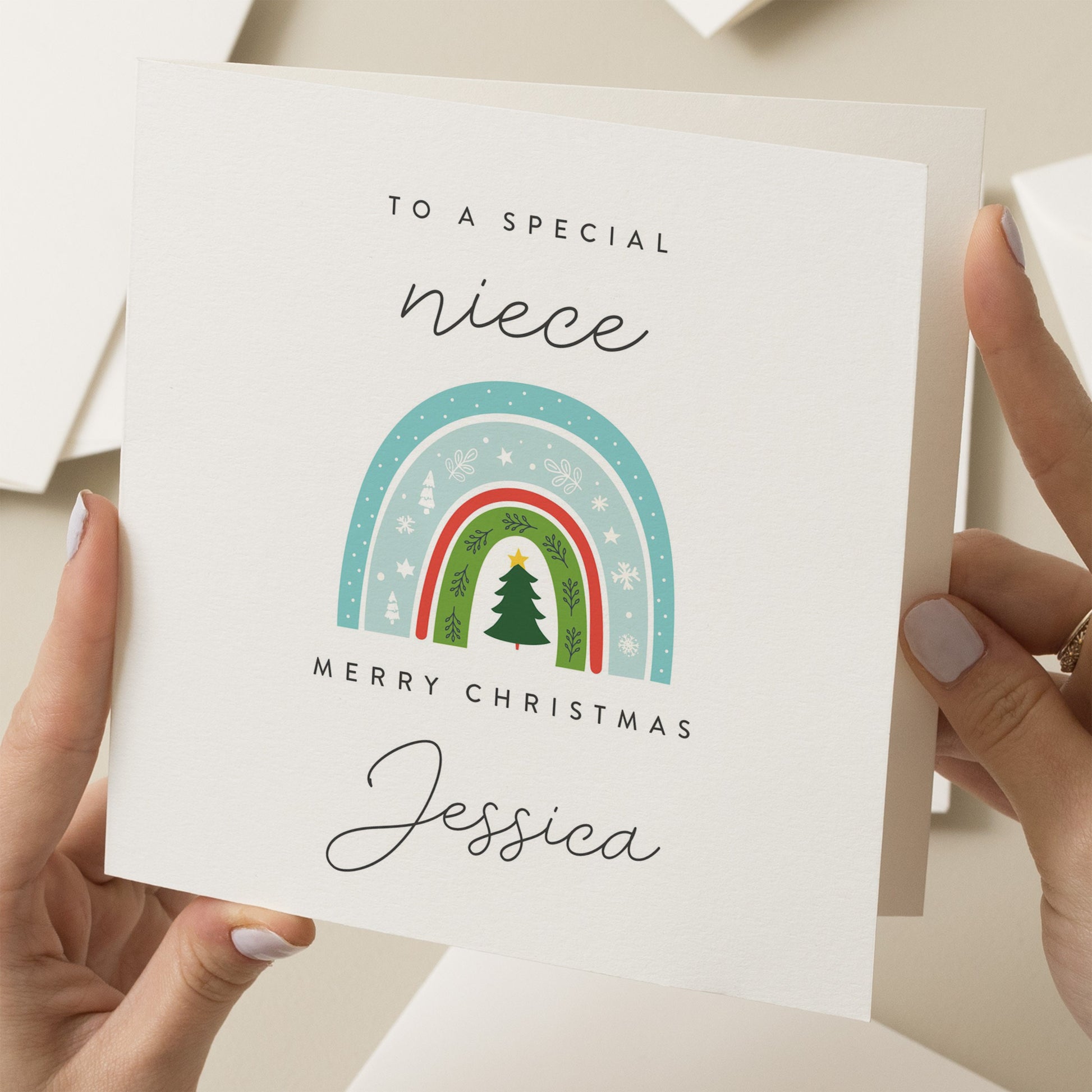 Personalised Niece Christmas Card, Christmas Card for a Niece, Christmas Card Niece, Cute Christmas Card For Niece, Rainbow Christmas Card